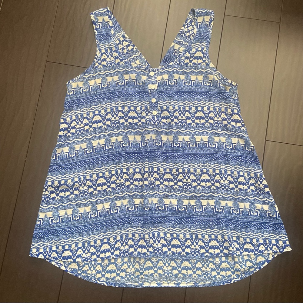Pink Republic blue & white tribal print tank top size S EUC